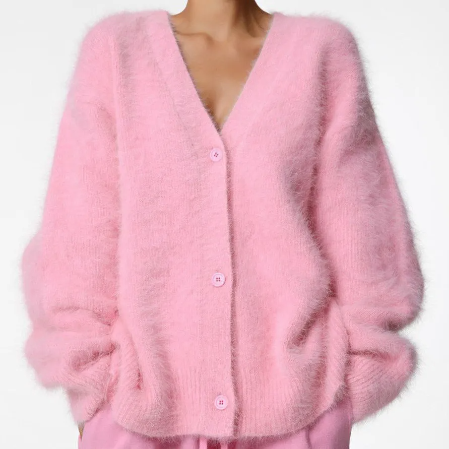 Influence Oversized Button-Up Fuzzy Knit Cardigan Castello Clothing Line