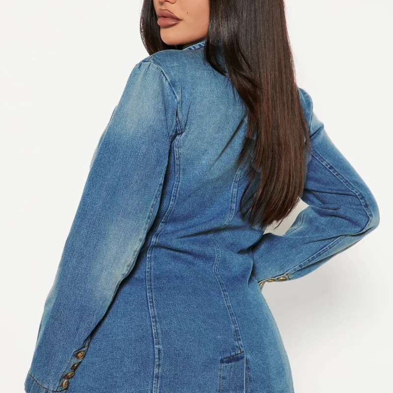 Prestige Double-Breasted Tailored Denim Blazer Jacket Castello Clothing Line