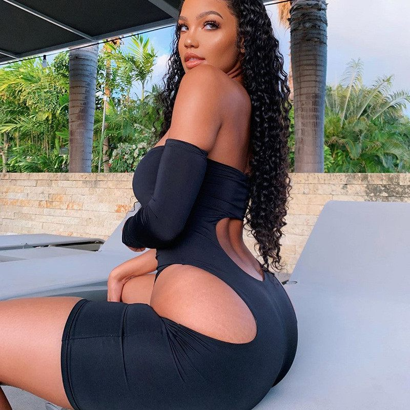 Femme Edge One-Shoulder Cutout Romper Castello Clothing Line