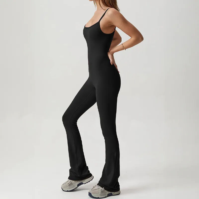 Mona Seamless Strappy Bodycon Flared Jumpsuit athletic rompers & jumpsuits Castello Clothing Line
