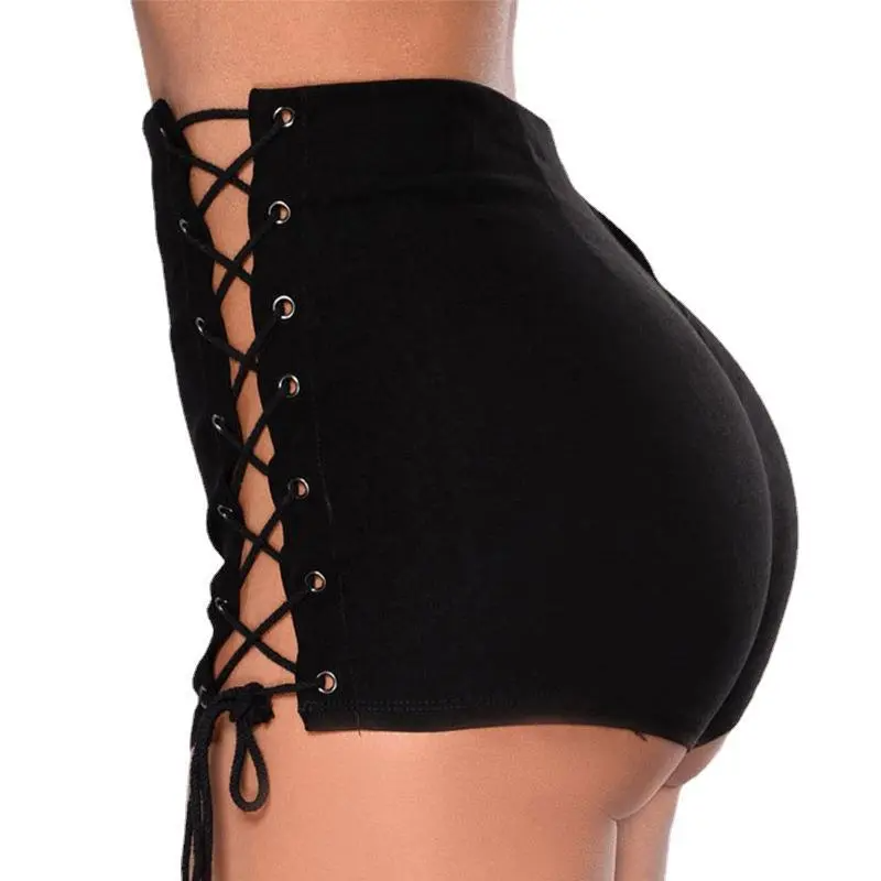 Venom High-Waist Lace-Up Side Denim Shorts Castello Clothing Line