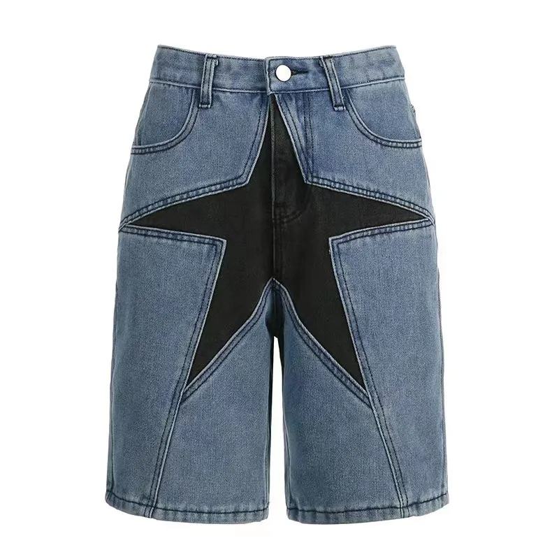 Nova High-Waist Star Patch Denim Shorts Castello Clothing Line