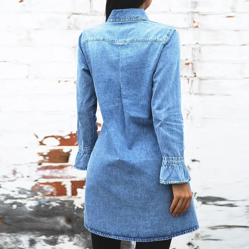 Long Sleeve Ruffle Denim Shirt Dress Castello Clothing Line