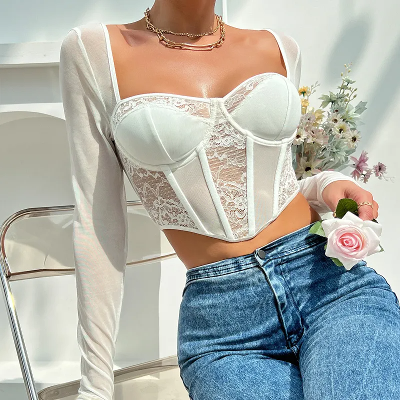 Dare to Flaunt Lace Bustier Mesh Top Castello Clothing Line