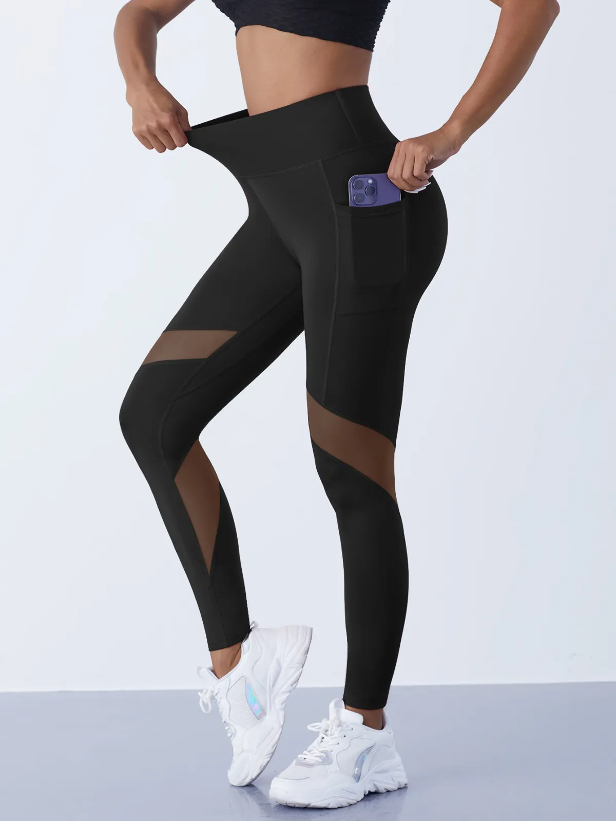 Voltage High-Waist Sheer Mesh Panel Pocket Leggings leggings Castello Clothing Line
