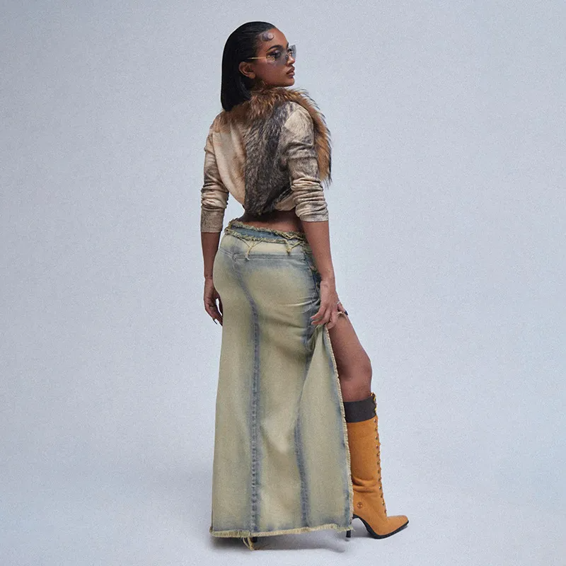 Double Trouble Layered Denim Skirt Castello Clothing Line