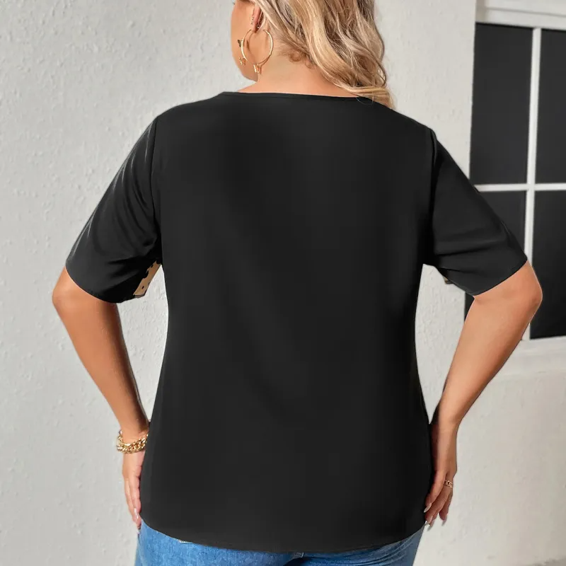 Wild Aura Plus Size V-Neck Animal Print Short Sleeve Top Castello Clothing Line