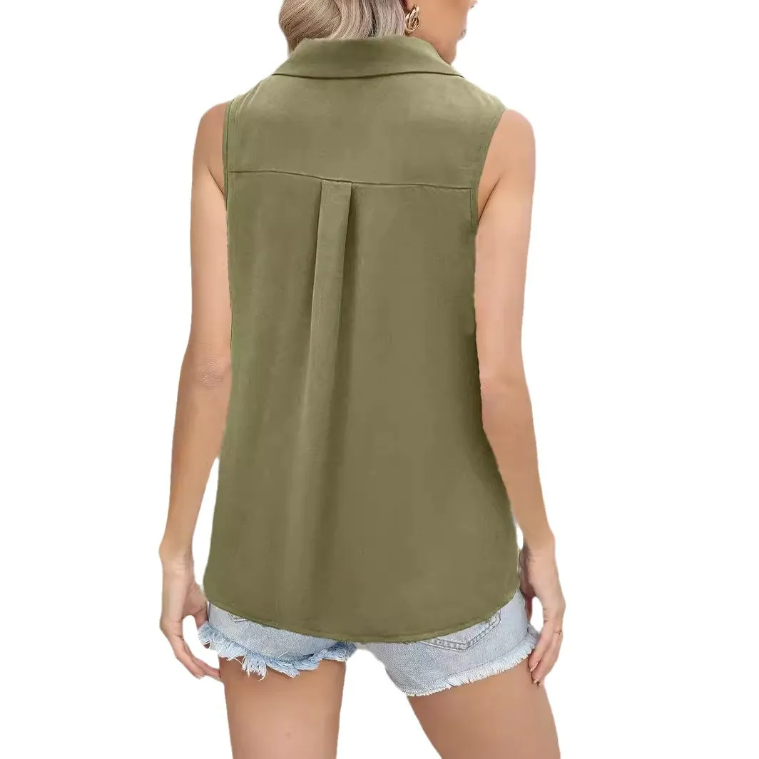 Easy Appeal Sleeveless Button-Up Collared Top Castello Clothing Line