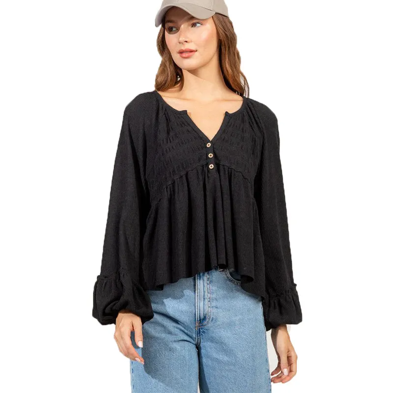 Boho Breeze Peasant Balloon Sleeve Blouse Castello Clothing Line