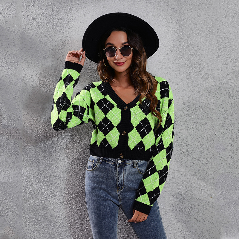 Argyle Vibes Button-Up Long Sleeve Knit Cardigan Castello Clothing Line
