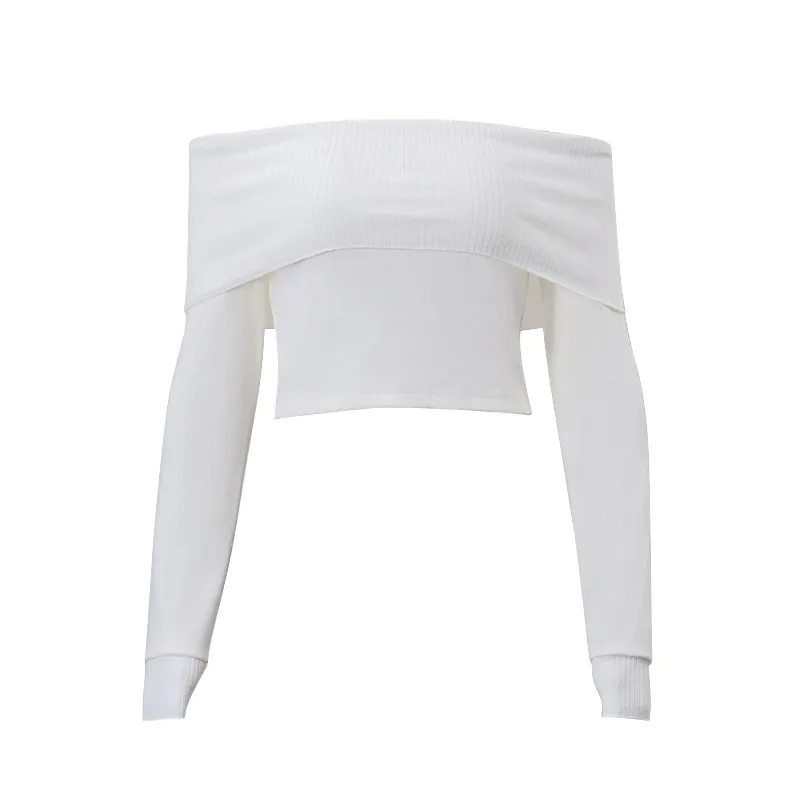 Icon Off-Shoulder Ribbed Knit Long Sleeve Sweater Top Castello Clothing Line