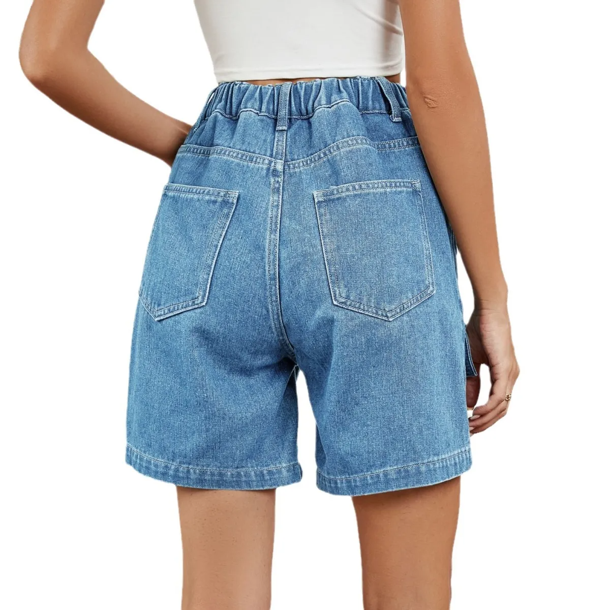 Stride High-Waist Denim Cargo Shorts Castello Clothing Line