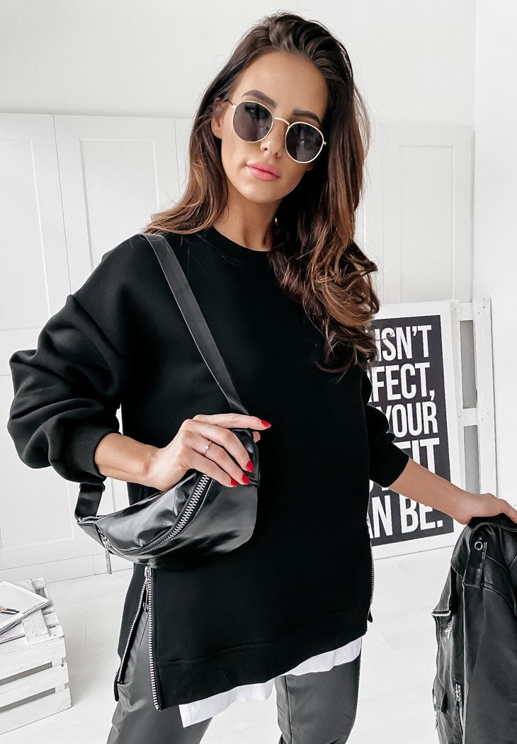 Perfect Affair Oversized Long Sleeve Side-Zip Sweatshirt Castello Clothing Line