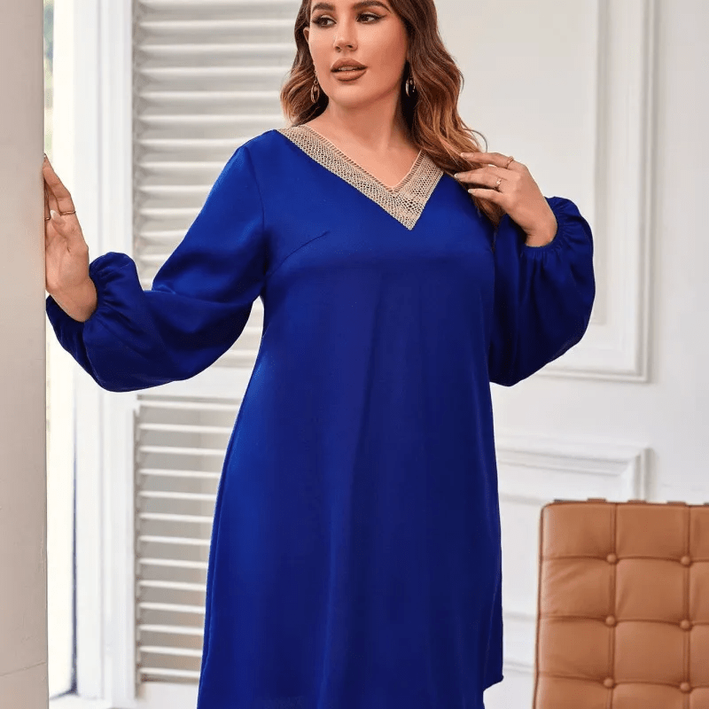 Amara V-Neck Embellished Plus Size Long Sleeve Mini Dress Castello Clothing Line