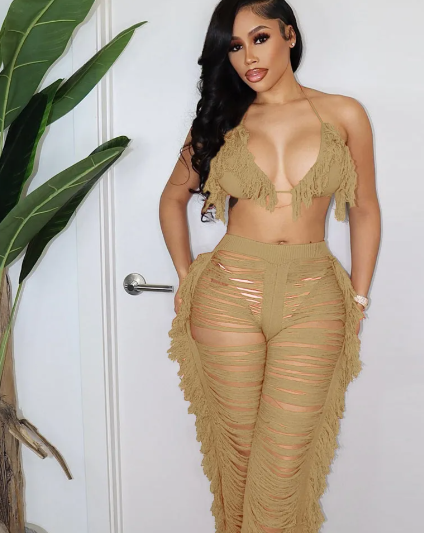 Ripped Tassel 2-Piece Pants Set Castello Clothing Line