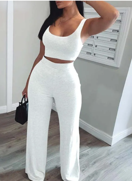 Sleeveless Crop Top and Wide Leg Pants Set Castello Clothing Line