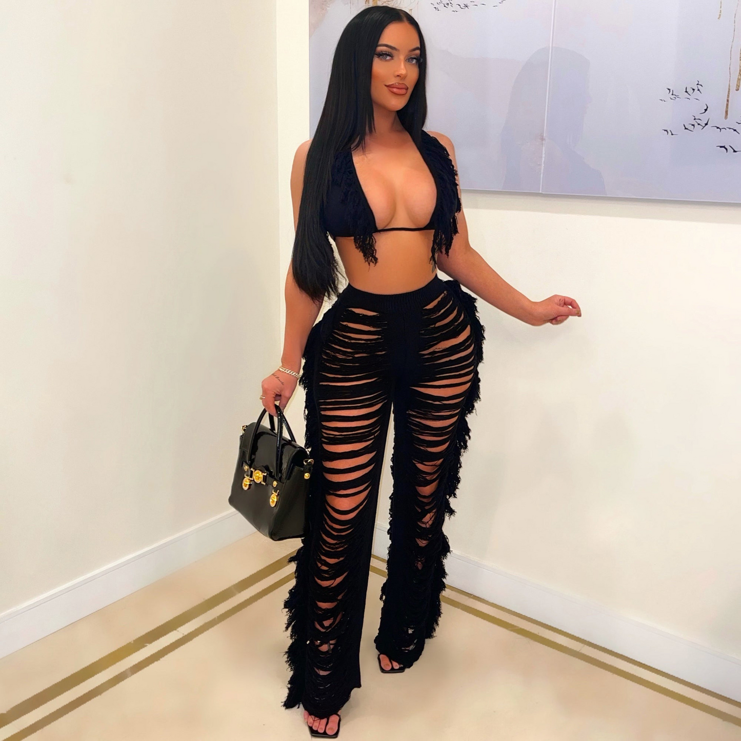 Ripped Tassel 2-Piece Pants Set Castello Clothing Line