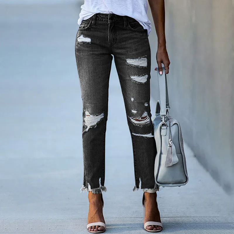 Ripped Raw Hem Jeans Castello Clothing Line
