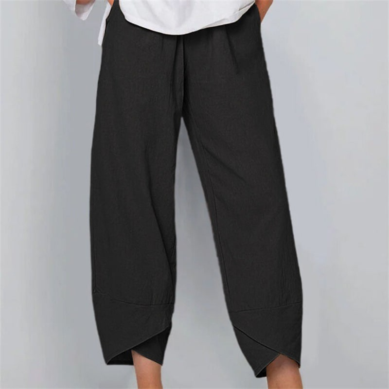 Clara High-Waisted Wide-Leg Cropped Linen Pants Castello Clothing Line