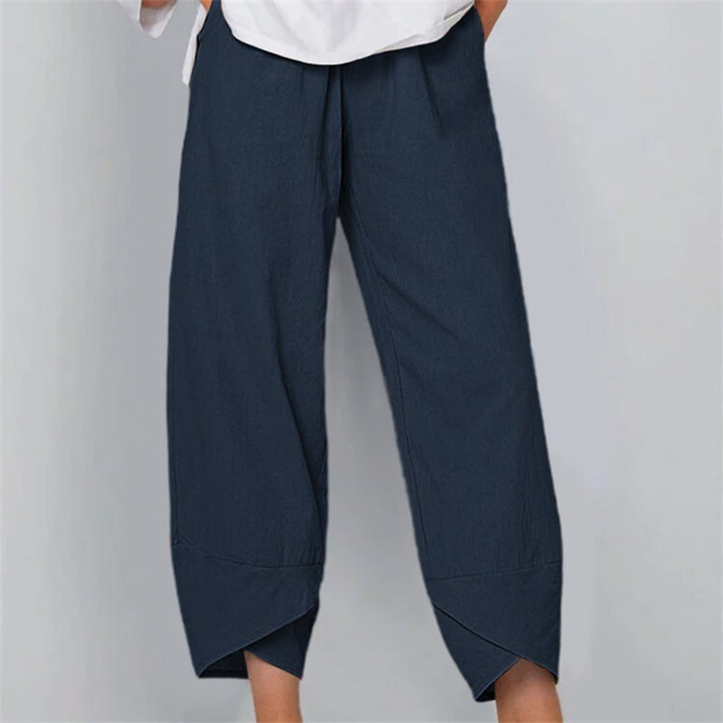 Clara High-Waisted Wide-Leg Cropped Linen Pants Castello Clothing Line