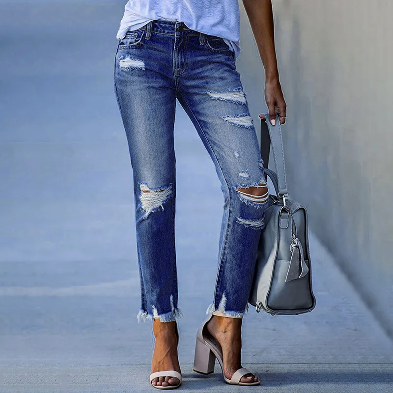 Ripped Raw Hem Jeans Castello Clothing Line