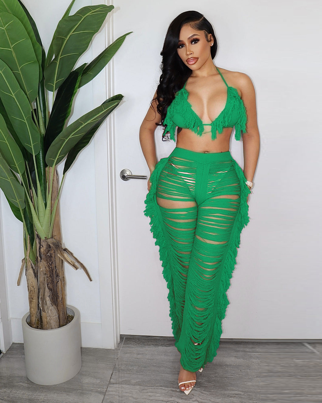 Ripped Tassel 2-Piece Pants Set Castello Clothing Line