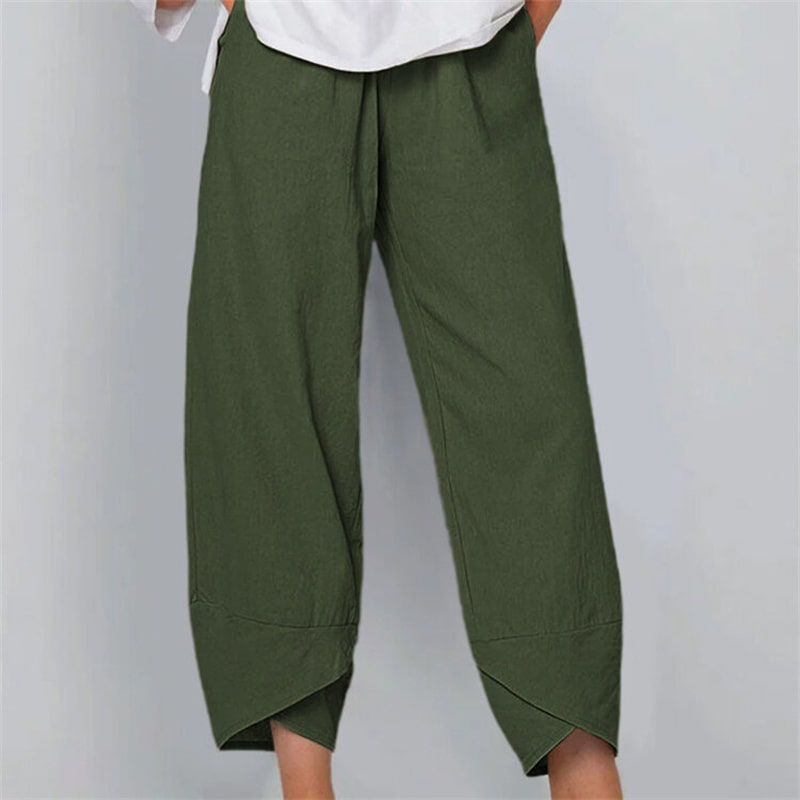 Clara High-Waisted Wide-Leg Cropped Linen Pants Castello Clothing Line