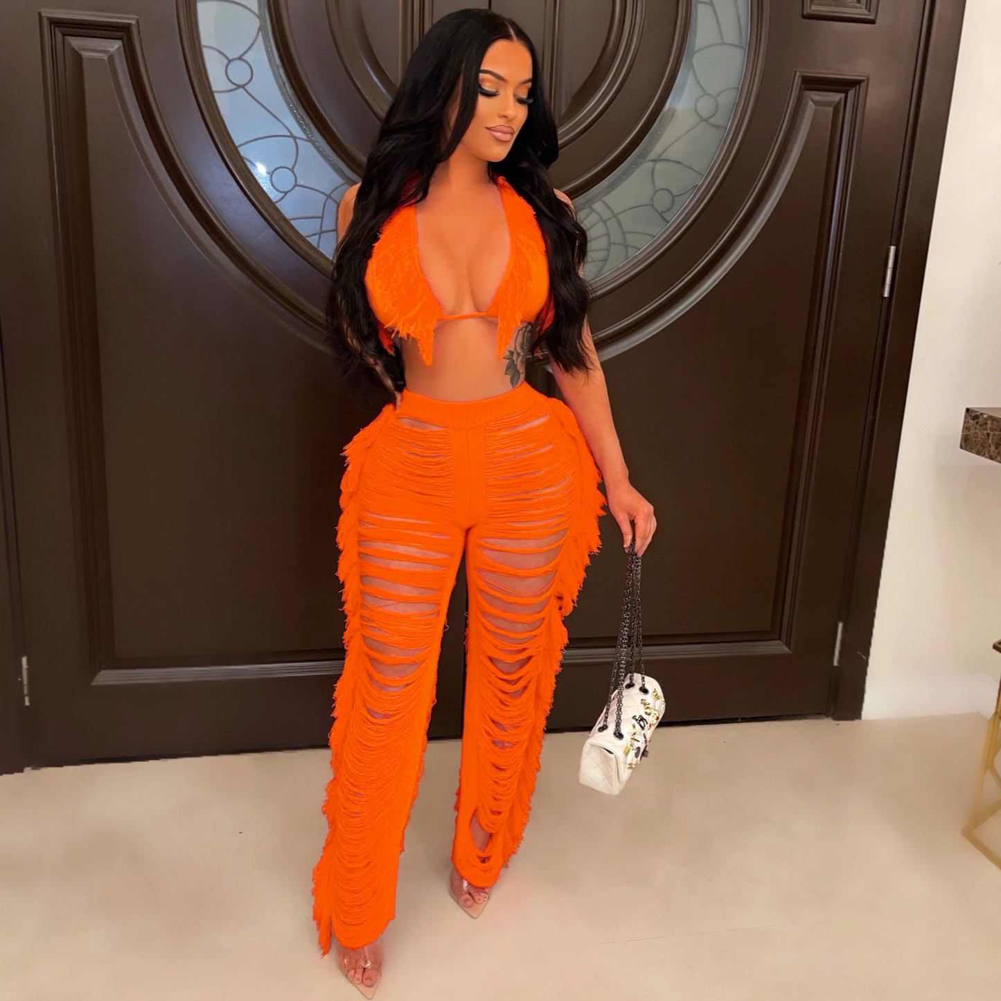 Ripped Tassel 2-Piece Pants Set Castello Clothing Line