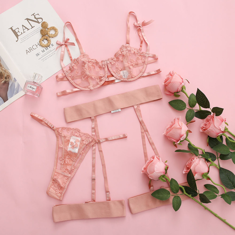 Sheer Lace Garter Lingerie Set Castello Clothing Line