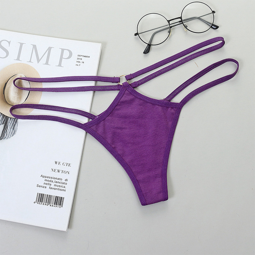 Strappy T-Back Thong Panty with Cut Out Front/Back, Metal Ring Detail (Spandex/Milk Fibre) Castello Clothing Line