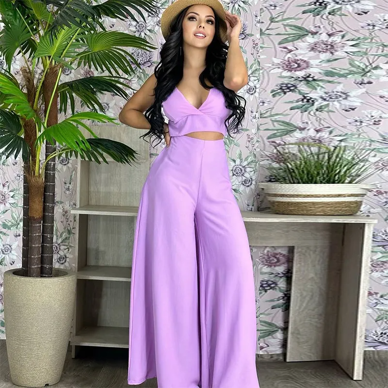 V-Neck Sleeveless Crop Top and High Waist Palazzo Pants Set Castello Clothing Line