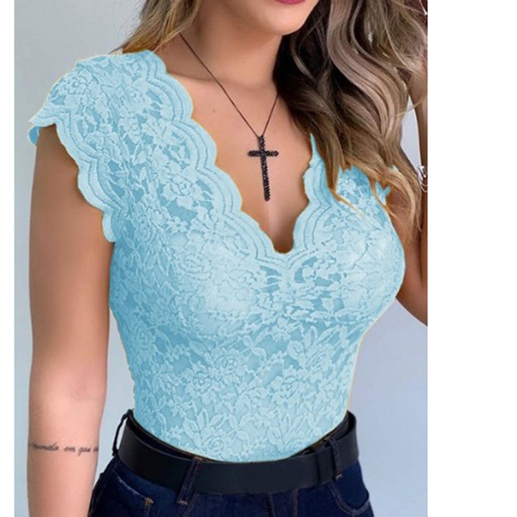 Urban Seduction Lace Cap Sleeve Scalloped Top Castello Clothing Line