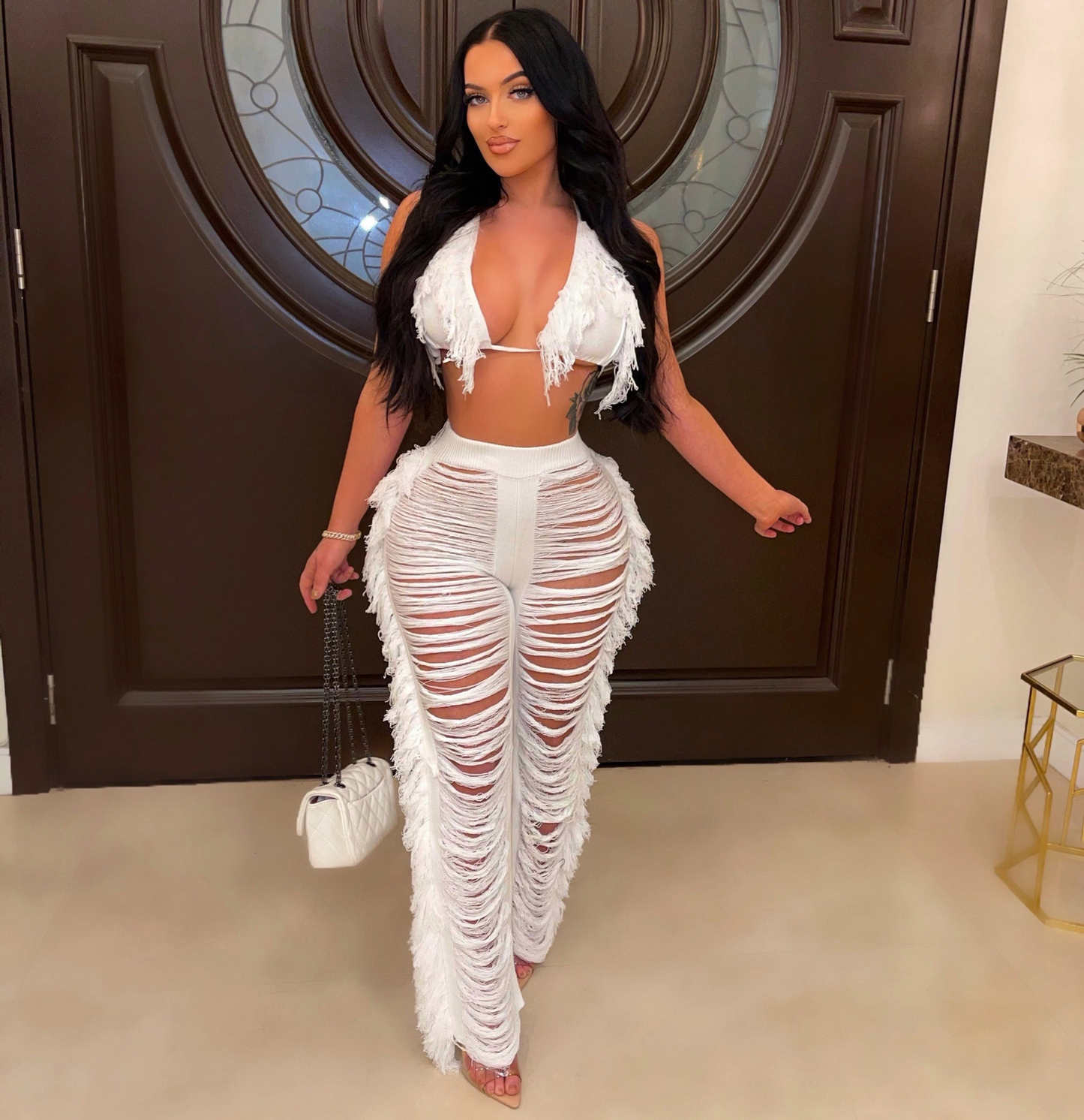 Ripped Tassel 2-Piece Pants Set Castello Clothing Line