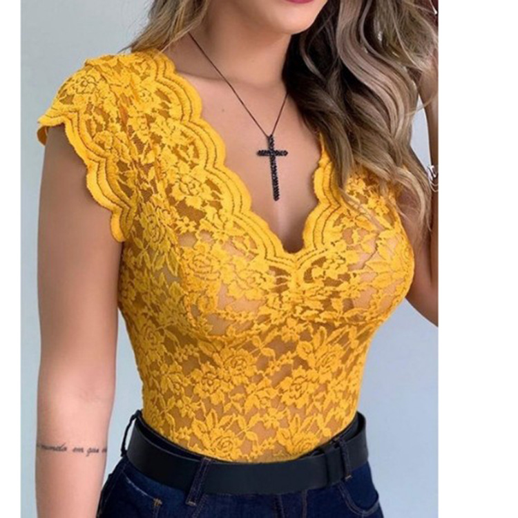 Urban Seduction Lace Cap Sleeve Scalloped Top Castello Clothing Line