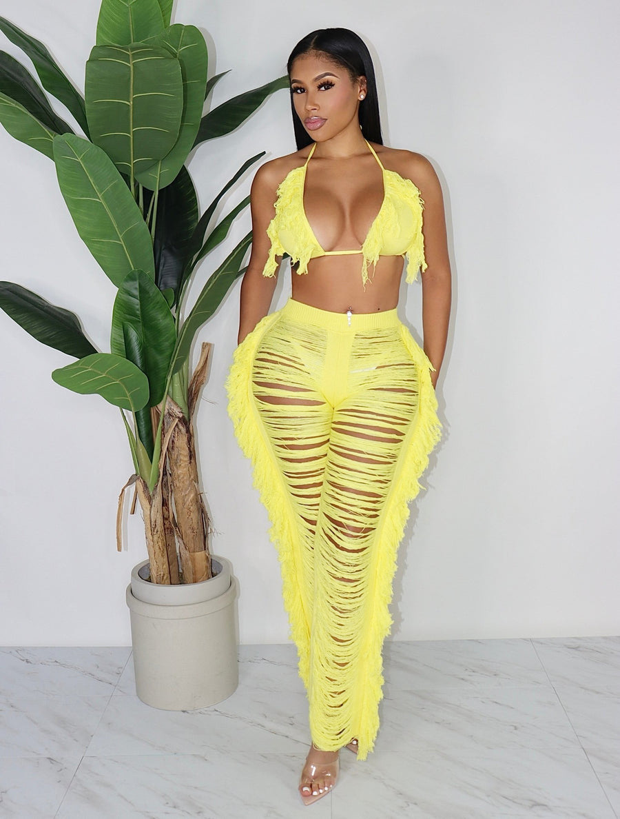 Ripped Tassel 2-Piece Pants Set Castello Clothing Line