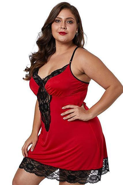 Red Lace Trim Nightie  Castello Clothing Line