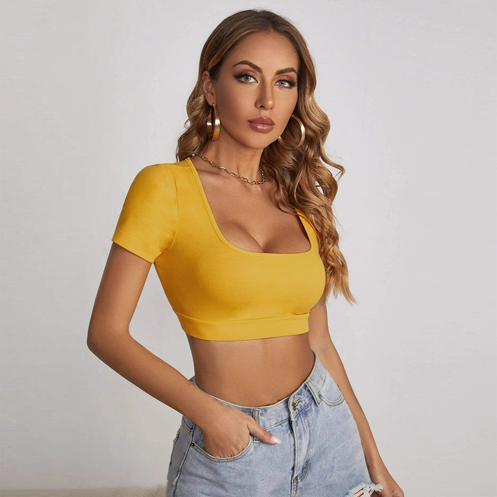 Charmé Scoop Neck Short Sleeve Fitted Crop Top Castello Clothing Line