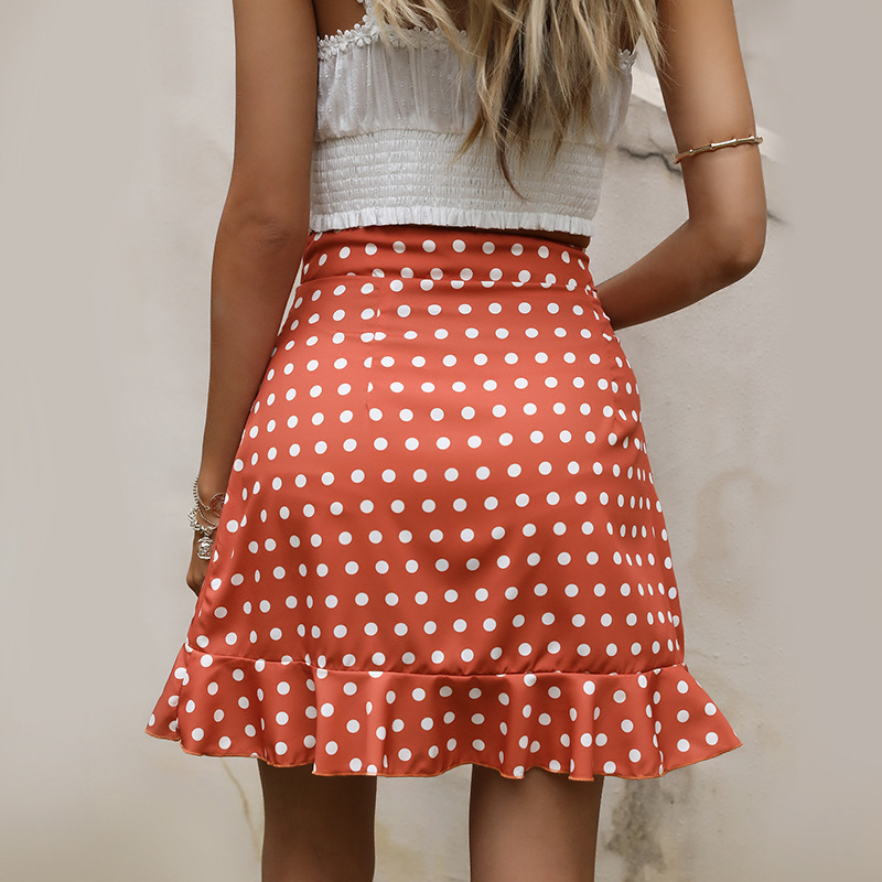 Polka Dot High Waist Ruffled Mini Skirt Castello Clothing Line