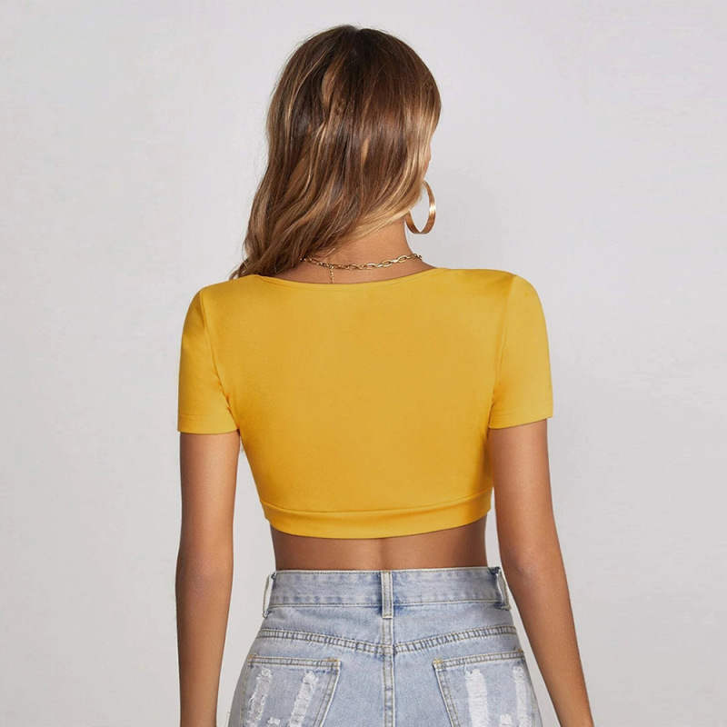 Charmé Scoop Neck Short Sleeve Fitted Crop Top Castello Clothing Line