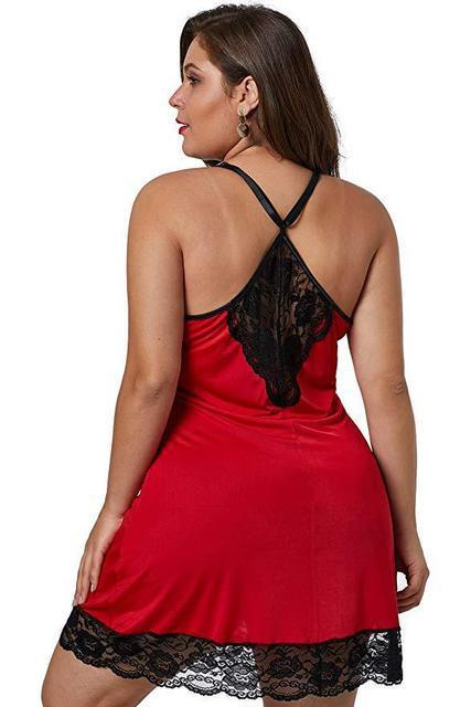 Red Lace Trim Nightie  Castello Clothing Line