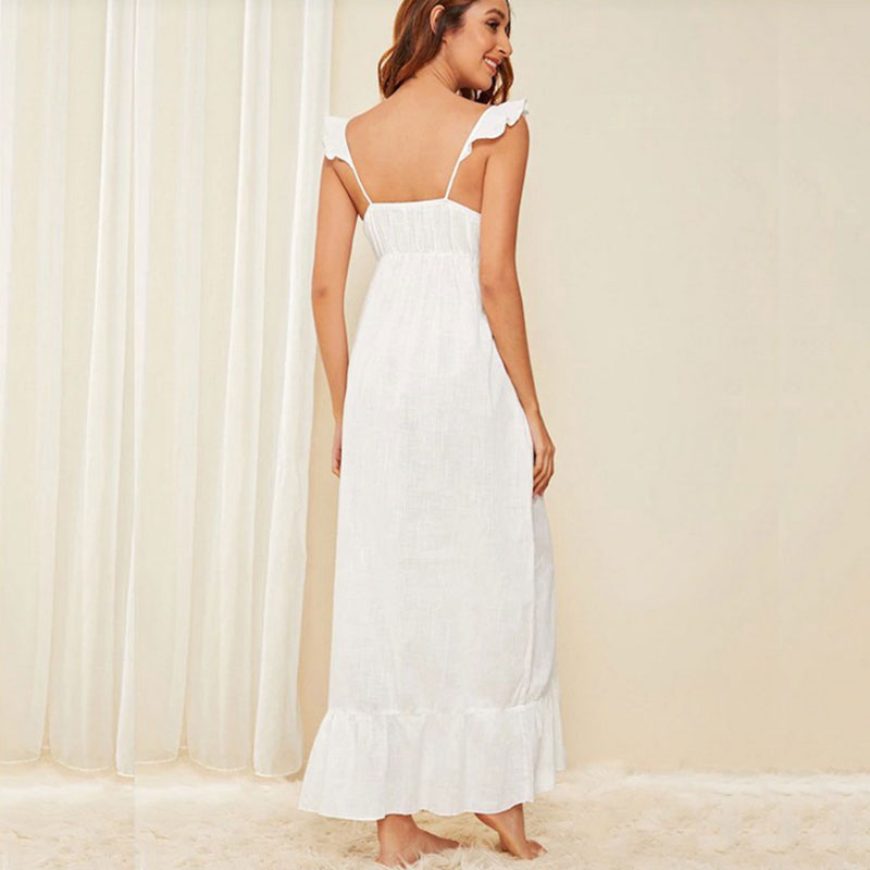 V Neck Ruffle Maxi Nightie Castello Clothing Line