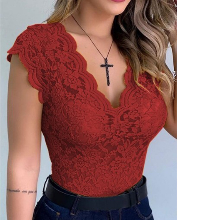 Urban Seduction Lace Cap Sleeve Scalloped Top Castello Clothing Line