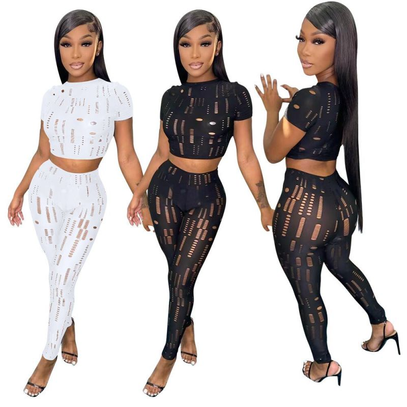 Ripped Crop Top & Pencil Pants Set Castello Clothing Line