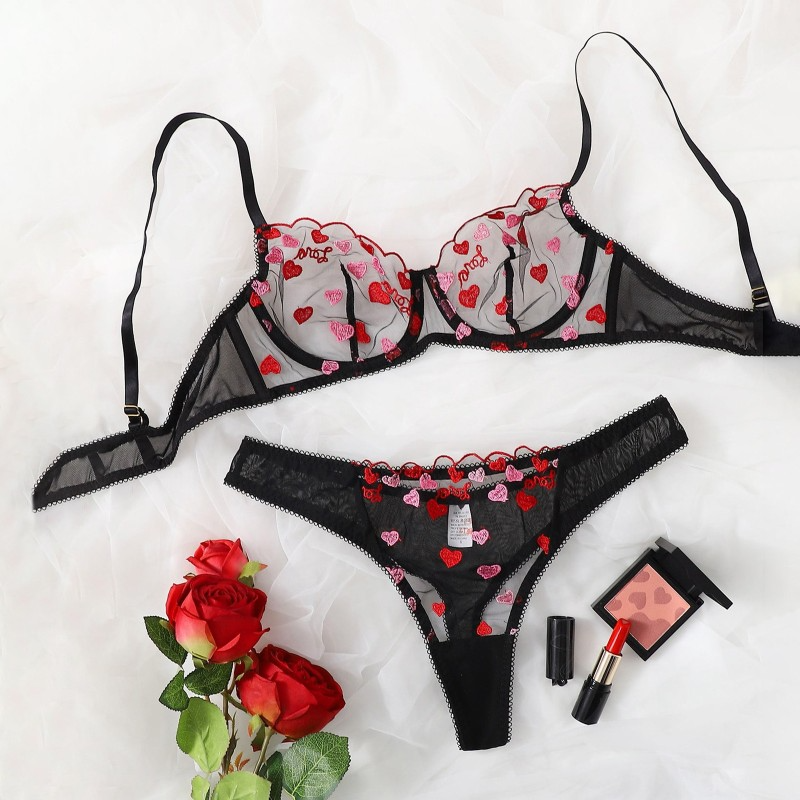 Sheer Embroidered Bra & Panty Set Castello Clothing Line