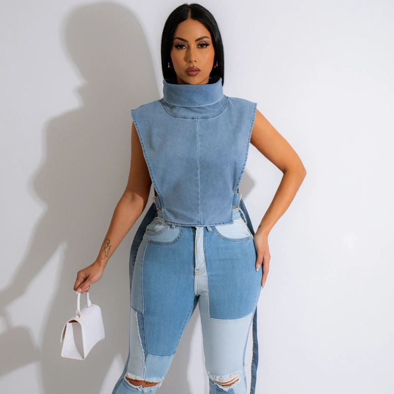 Daredevil Denim Cutout Crop Top Castello Clothing Line