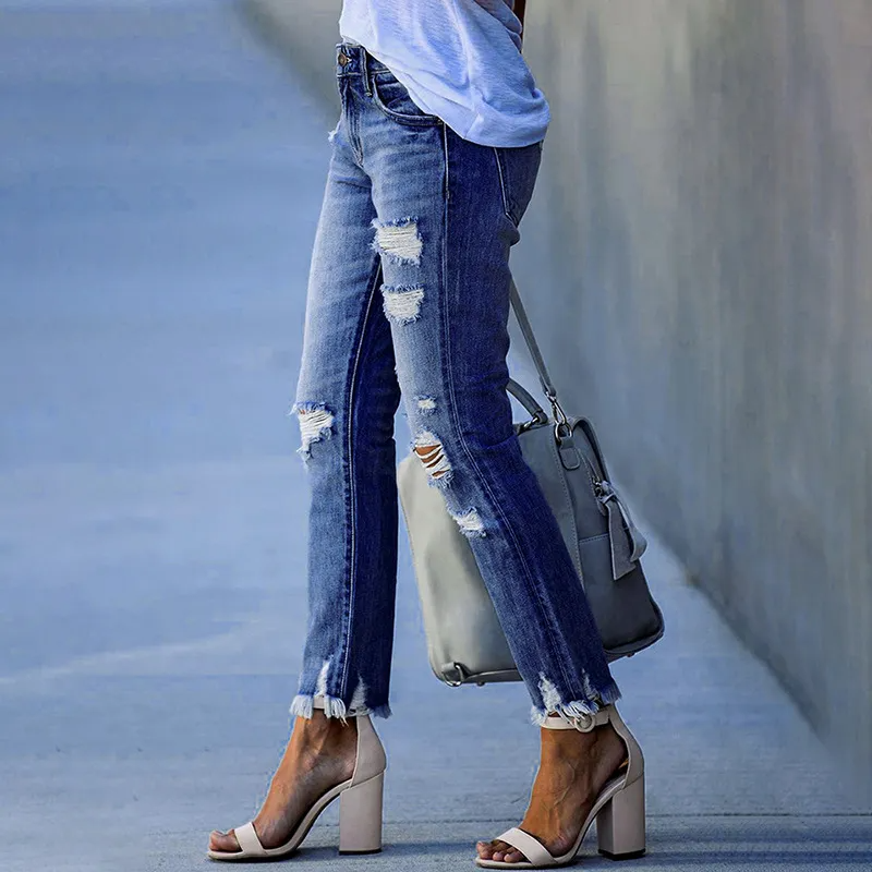Ripped Raw Hem Jeans Castello Clothing Line