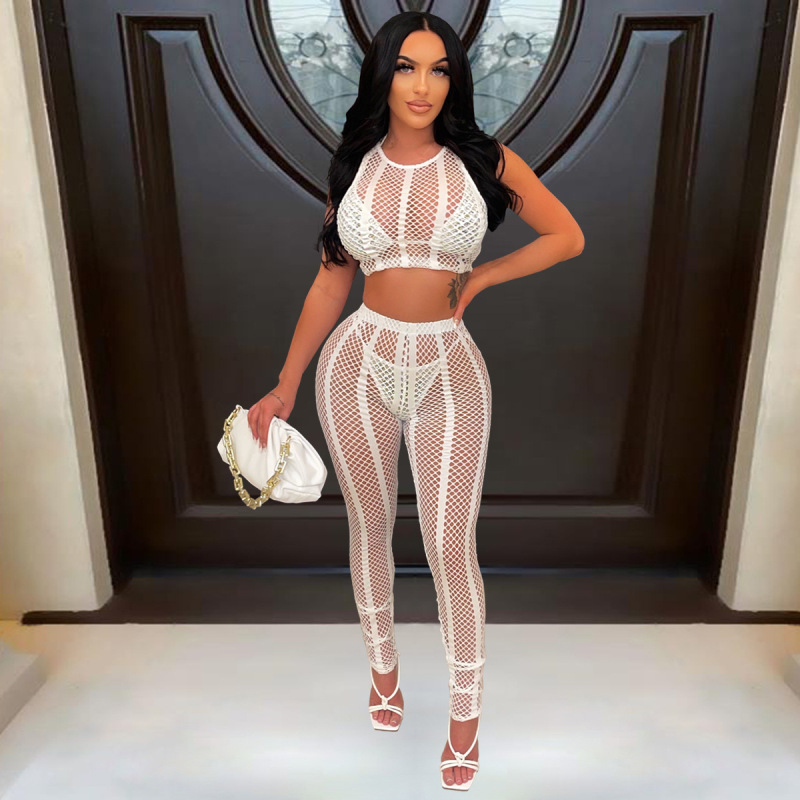 Sheer Crop Top & Skinny Pants Set Castello Clothing Line
