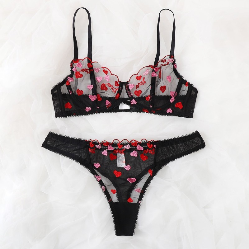Sheer Embroidered Bra & Panty Set Castello Clothing Line