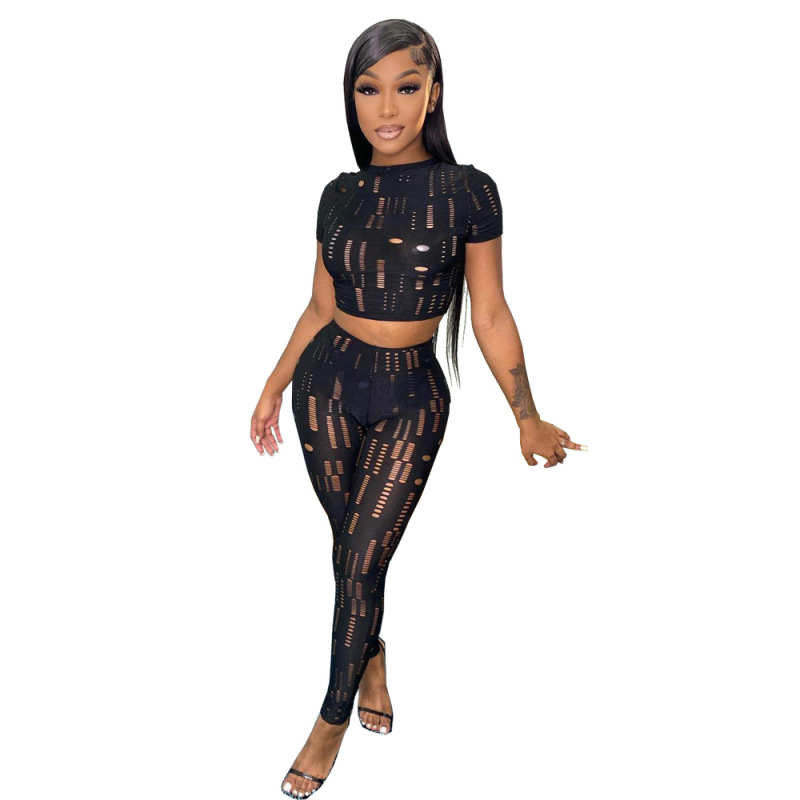 Ripped Crop Top & Pencil Pants Set Castello Clothing Line
