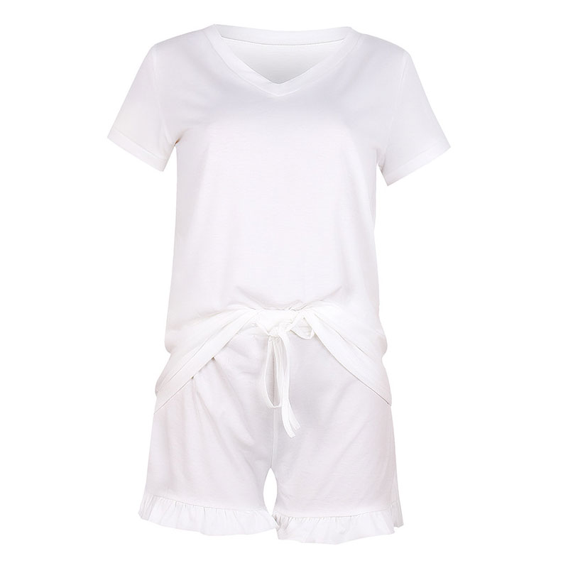 Cozy Bliss V-Neck Ruffle Hem Lounge Set Castello Clothing Line